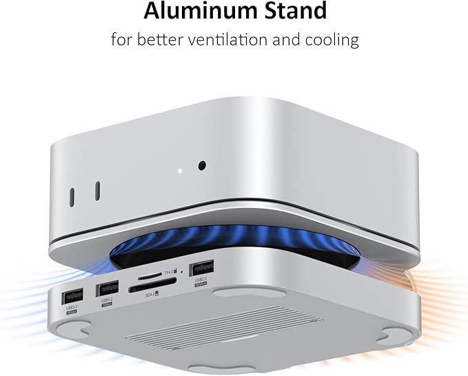 Akyyajaure Mac mini Hub: 9 in 1 Aluminum Stand & Dock for Mac mini M4 Pro with M.2 NVMe SSD Enclosure, 10Gbps USB-A*2, SD/TF Card Readers, USB 2.0