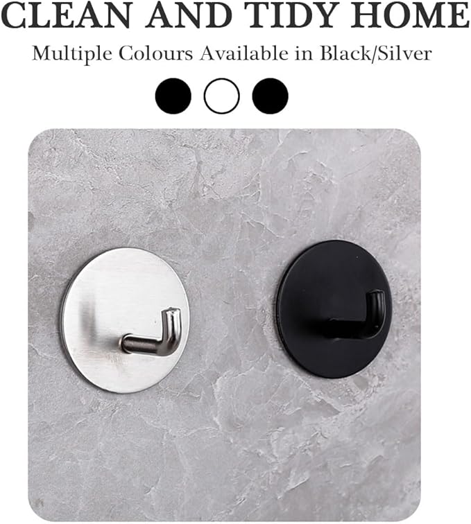 8 Pack Silver Adhesive Wall Hooks, Towel Hooks for Bathrooms, Sticky Hooks for Hanging, Stick on Wall Mount for Bathroom Kitchen Bedroom No Drill