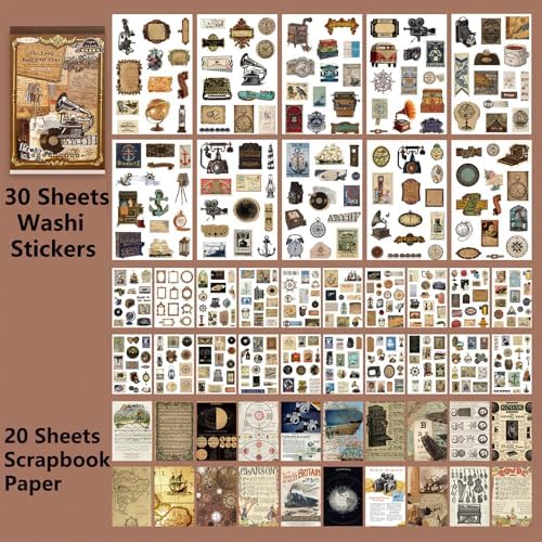 YagCu Junk Journal Sticker Book, Retro Era Washi Stickers, Pre-Cut Ephemera Scrapbook Supplies for Adults, Journaling and Scrapbooking Materials, Decorative Bullet Planner DIY Arts Craft - Image 5