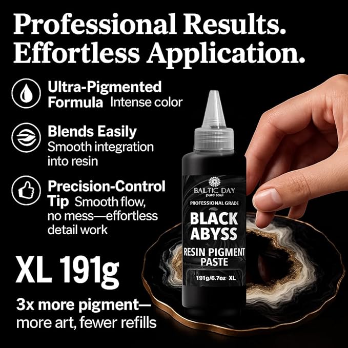 BALTIC DAY Black Abyss Epoxy Resin Pigment Paste XL (191g/6.7oz) – Opaque Epoxy Dye & High Concentration Coloring Paste, Mica Powder Alternative for Resin Art, Jewelry, Tumblers, River Tables & Crafts