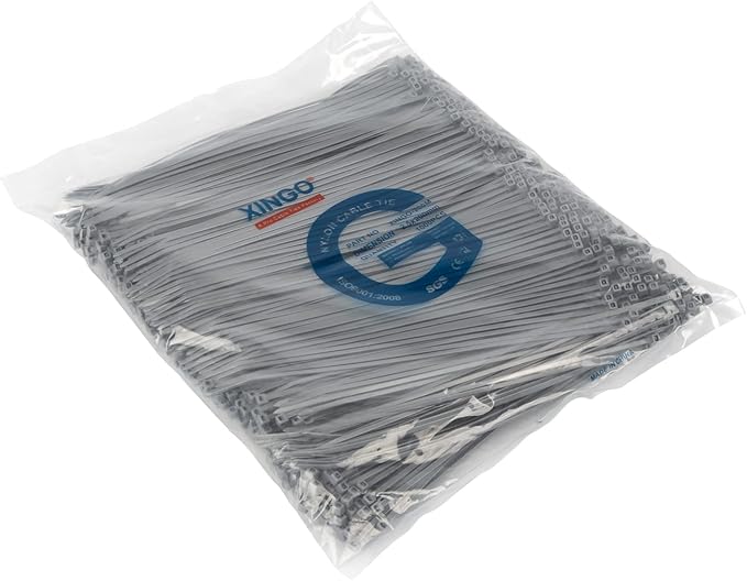 XINGO 1000 PCS 8 inch Cable Zip Ties, 18lb Strength, Small Tie Wraps Self-Locking Nylon Zip Ties for Indoor and Outdoor Use (Silver)