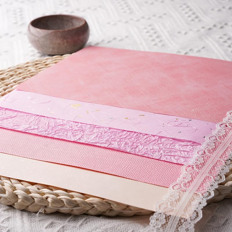 15Pcs Handmade Scrapbook Art Craft Textured Paper Colorful A5 sheet Mesh Special Paper Mix for Scrapbooking Junk Journal Journaling Supplies DIY Materials,5.8x8.2 inches (Pink) - Image 4