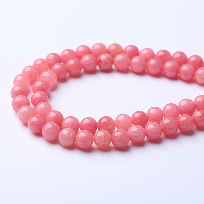 72pcs 10mm Natural Pink Jades Beads Rhodochrosite Chalcedony Round Beads for Jewelry Making DIY Bracelet 32" 2 Strand