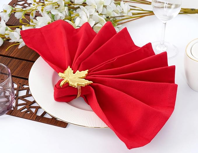 Blue Needles Solid Cloth Napkins Set of 12 Red 100% Cotton Dinner Napkins 18x18 inches - Soft, Reusable, Absorbent & Washable Linen, Ideal for Christmas Events, Parties & Everyday Use