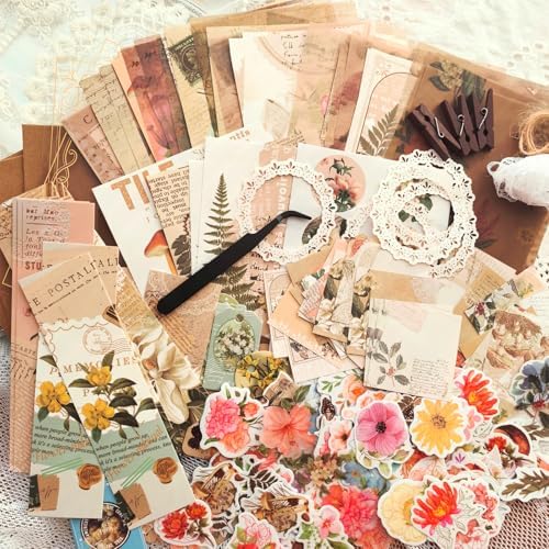 Flartmo 313 Pcs Complete Scrapbook Supplies Kit, Vintage Scrapbook Paper & Nature Flower Stickers, Junk Journal Scrapbooking Supplies Kit for Journaling, Scrapbooking Embellishments, Planner, Card - Image 4