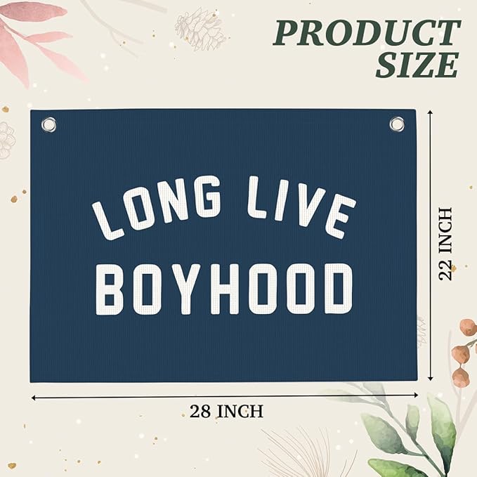 Dark Blue Long Live Boyhood Boys Room Playroom Wall Decor Vintage Sports Decor for Nursery Playroom Kids Bedroom Dorm Toddler Decorations 22x28 Inch