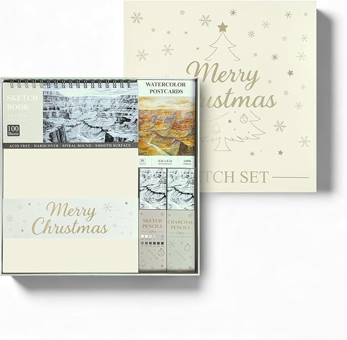 SuFly Sketch Pad and Pencil Set for Kids Ages 8-12 | Complete Sketch Set with 9x12 Sketchpad, Watercolor Postcards & Pencils (Graphite and Charcoal), Sketch Pads for Drawing for Adults & Art Supplies.