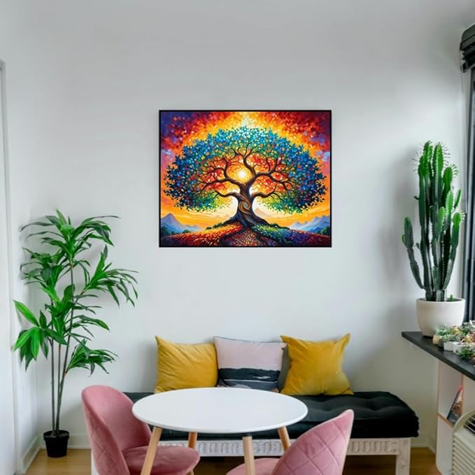 ldazao Tree of Life Paint by Numbers for Adults Beginner Stained Glass Painting Kit Color by Numbers for Adults Canvas DIY Acrylic Adults' Paint-by-Number Kits 20 X 16 Inches