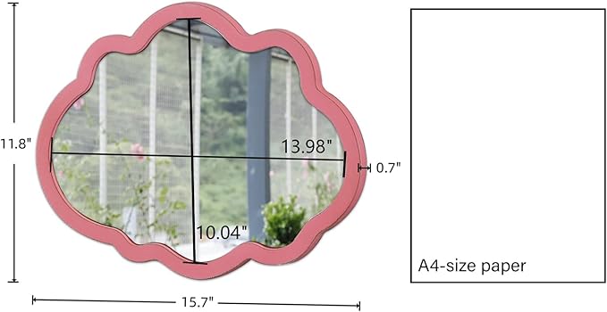 Rustic Pink Cloud Mirror 12 X 16 Inch, Hanging Handmade Distressed Finish Wood Frame Small Nursery Mirrors for Wall Girl, Cute Decorative Mirrors for Wall Decor Living Room Bedroom Entryway