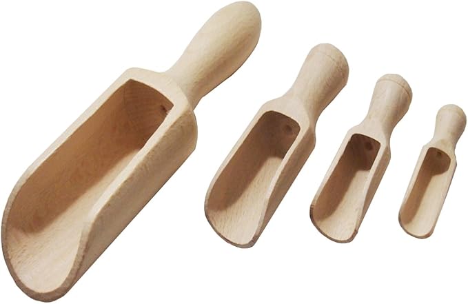 efo Versatile Wooden Scoops Set 4pcs - Multipurpose Wooden Spoons - Wood Salt and Spice Scoops – Rustic Bath Salt Scoop - Wooden Nuts Scoop - sizes: 2.4"; 3.3"; 3.9"; 6.7" / 6; 8.5; 10; 17cm