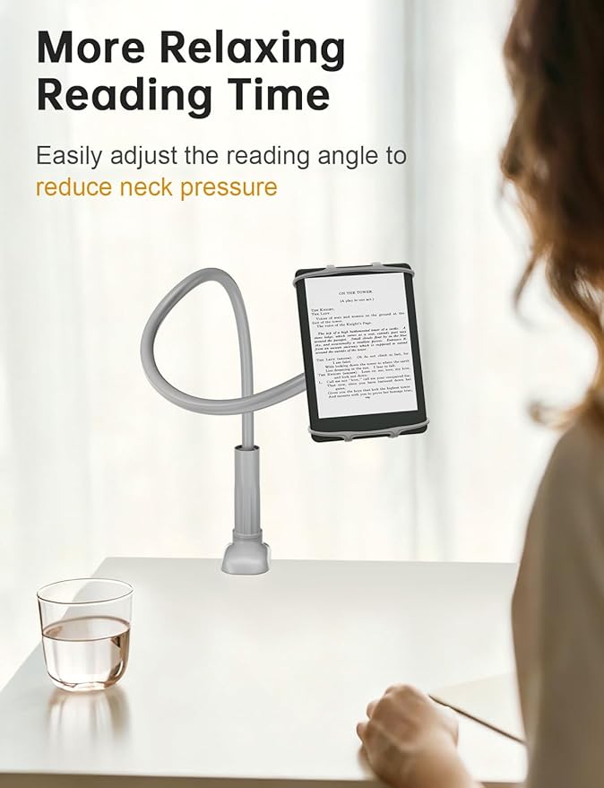 Gooseneck Tablet Holder for Bed, Adjustable Flexible Ipad Holder Stand, Kindle Stand for Reading in Bed, Compatible with Fire HD, Ipad, Galaxy Tabs, Kindle, Switch, Tablet or Other 7"-12.9" Devices