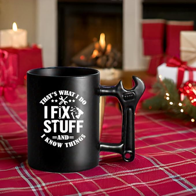 LOZACHE Funny Coffee Mug with Wrench Handle for Men, Novelty Fathers Day Dad Gifts from Daughter Son Wife kids, Best Dad Birthday Present, Christmas Gifts for Grandpa Uncle Husband Brother Mechanic