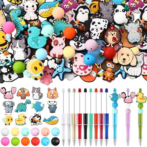 Humyoun 122 Pcs Beadable Pen DIY Kit with Silicone Beads, Stylish Style by Humyoun