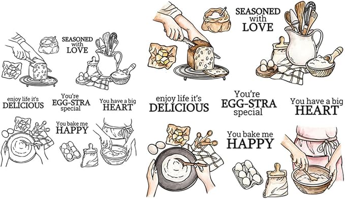 Enjoy Life Bread Stamps and Cutting Dies for Card Making DIY Transparent Silicone Clear Stamp and Metal Die Cuts Sets for Scrapbooking Paper Greeting Cards Decor Seals Craft Supplies
