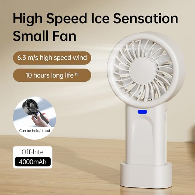 HOMETOP Handheld Fan Mini Portable 5 Speeds, 4000mAh,Personal Powerful Hand/Desk Fan for Travel, Outdoor, Home, Office, Camping, Women Small Fan (1, White)