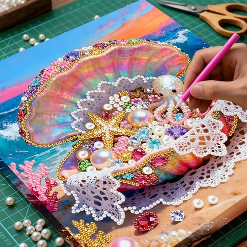 ARTopet DIY Pearl Painting Kit with Frame Gemstone Pearl Diamond Dots Beads Canvas Art Craft for Adult Beginners Display for Tabletop and Wall Mounting Home Decor-Shell - Image 2