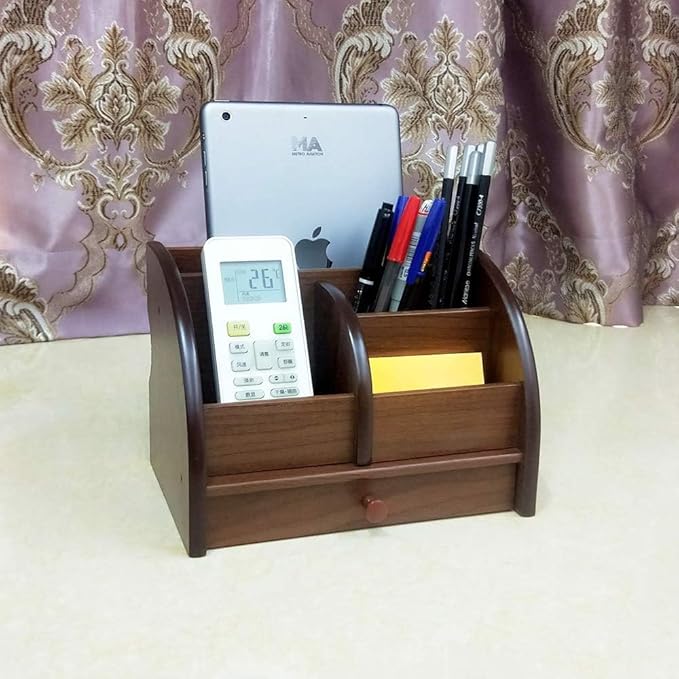 Desk organizer wood remote control holder with long drawer Office stationery storage and sorting organizer household small sundries storage box HeBen1025