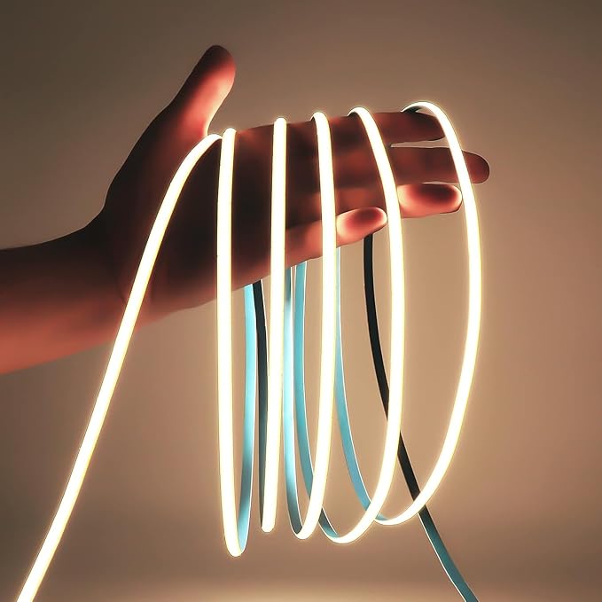 COB LED Strip Light, 16.4FT 24V 4000K Narrow Width 5mm Super Bright CRI 90+ Dotless LED Tape Light, 400LEDs/M Cuttable Flexible Dimmable Light Strip for Christmas Indoor Home Decor (No Power Supply)