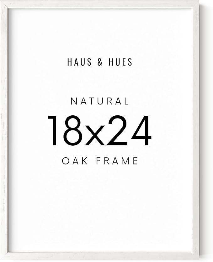 HAUS AND HUES White Oak Wood 18x24 Picture Frame - Oak Poster Frame, Wall Mount for Artwork (White Oak Frame)