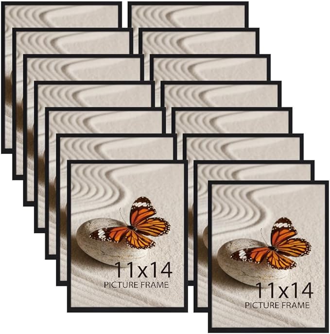 Memory Island 11X14 Photo Frames for Wall and Tabletop Display, 11 by 14 Black Picture Frames with HD Plexiglass, Set of 15