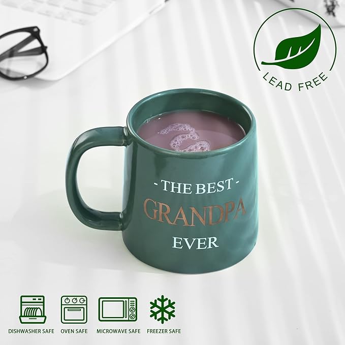 Miicol Funny Coffee Mug 16 oz, Large Ceramic Tea Mug, Gift Idea for Grandpa, Men, Cute Office Coffee Cup, Cyan Tea Cup, Unique Gift for Birthday, Christmas