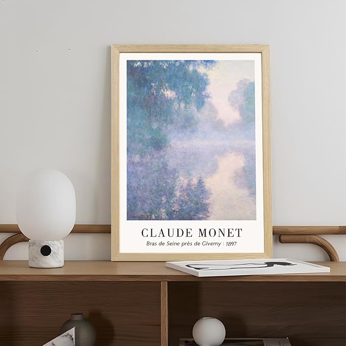 LLEEMPI Claude Monet Water Lilies Wall Art Set of 3, Maritime Sunrise Wall Decor, Vintage Aesthetic Botanical Canvas Prints, Classic Minimalist Poster Prints for Bedroom Office Wood Framed 16x24 Inch