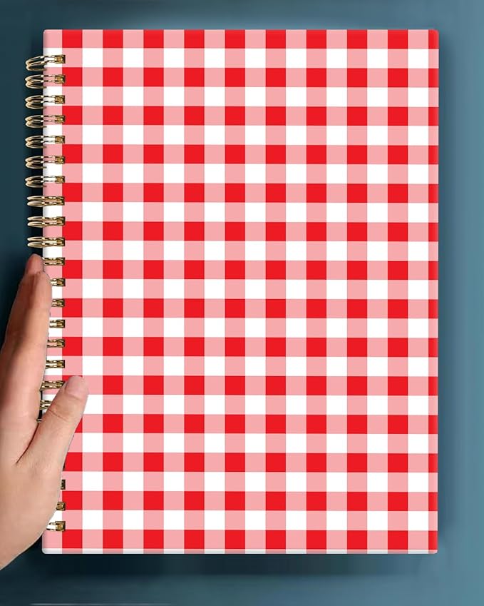 Spiral Journal Notebook,A5 Hardcover Lined Journals for Women 6 x 8.3 in,60 Sheets 120 Pages Thick Paper,Cute College Ruled Writing Notebook for Office Work School(Red White Checkered)