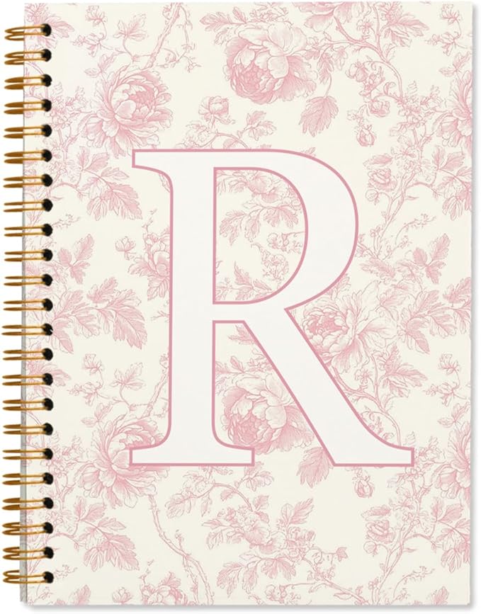 Pink Initial Notebook Embroidered R, Teacher Journal,Aesthetic Notebook, Monogrammed Personalized Stationery Gifts for Women,Preppy School Supplies for Girls 5.5x8.3