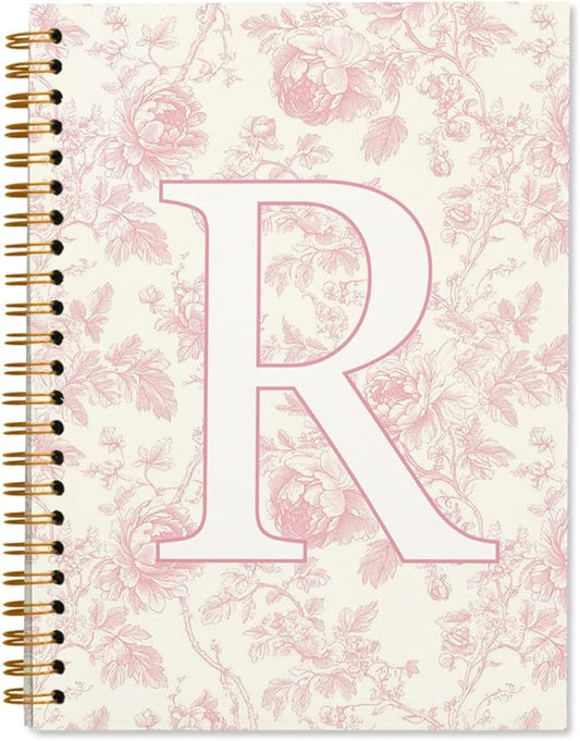 Pink Initial Notebook Embroidered R, Teacher Journal,Aesthetic Notebook, Monogrammed Personalized Stationery Gifts for Women,Preppy School Supplies for Girls 5.5x8.3
