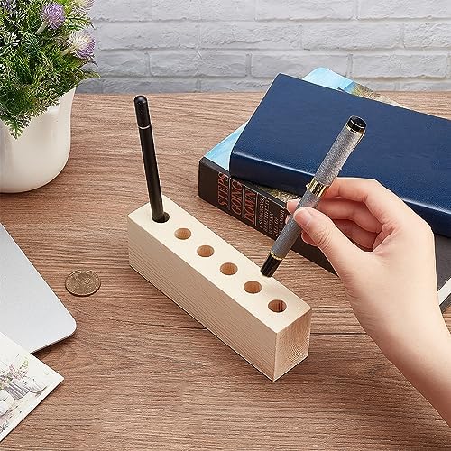 OLYCRAFT 6-Hole Wood Desktop Pen Holder with 12mm Round Hole Fountain Pens Stand Rustic Wooden Pens Organizer Office Desk Holder for Pen Storage Display Fountain Collection - Image 3