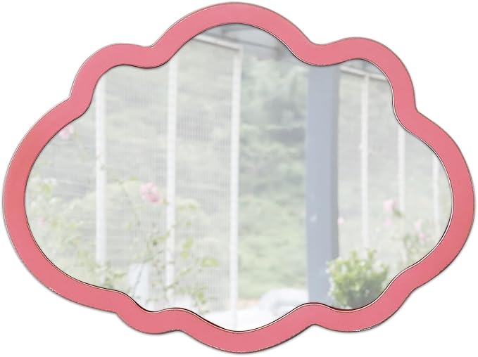 Rustic Pink Cloud Mirror 12 X 16 Inch, Hanging Handmade Distressed Finish Wood Frame Small Nursery Mirrors for Wall Girl, Cute Decorative Mirrors for Wall Decor Living Room Bedroom Entryway