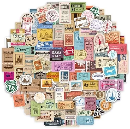 Prstincol 300 Pcs Vintage Travel Stickers Ticket Stickers for Journaling,Luggage Sticker Stub Vintage Sticker for Junk Journal Crafts Laptop Water Bottle Album Scrapbook by PRSTINCOL
