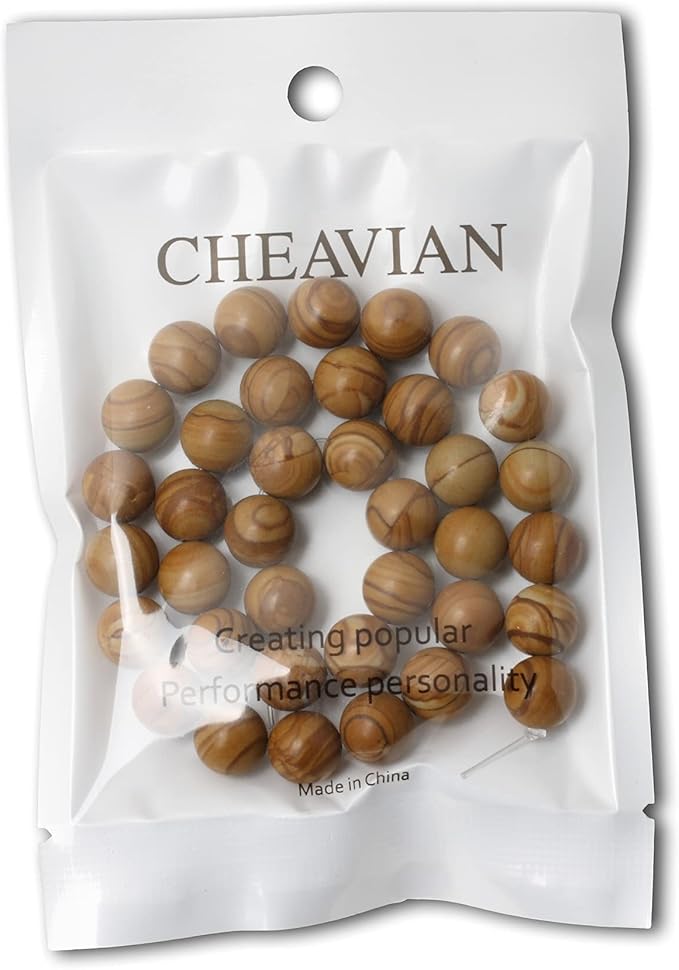 35PCS 10mm Natural Woodgrain Jasper Round Loose Beads for Jewelry Making DIY Bracelet Necklace Materials 1 Strand 15"