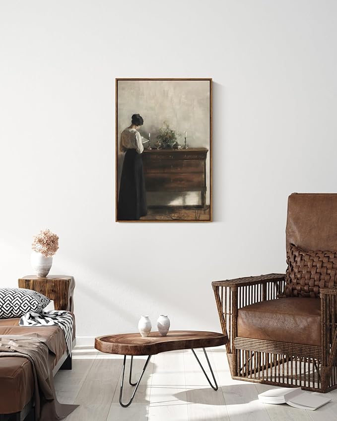 VIYYIEA Vintage Women Large Framed Wall Art, Woman Standing Reading Paintings Decor Aesthetic, 20x30 Inch Canvas Print Artwork, Retro Portrait Wall Pictures for Bedroom Living Room