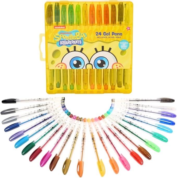 Innovative Designs Nickelodeon SpongeBob SquarePants Gel Pens Set for Kids, 24 Pack with Glitter Gel Pens, Cute Pens for Boys and Girls
