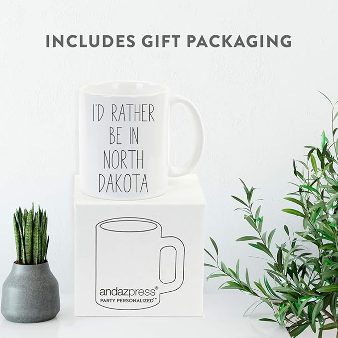 Andaz Press U.S. State 11oz. Coffee Mug Gift, I'd Rather Be in North Dakota, 1-Pack, Long Distance College Going Away Study Abroad Birthday Christmas Gifts