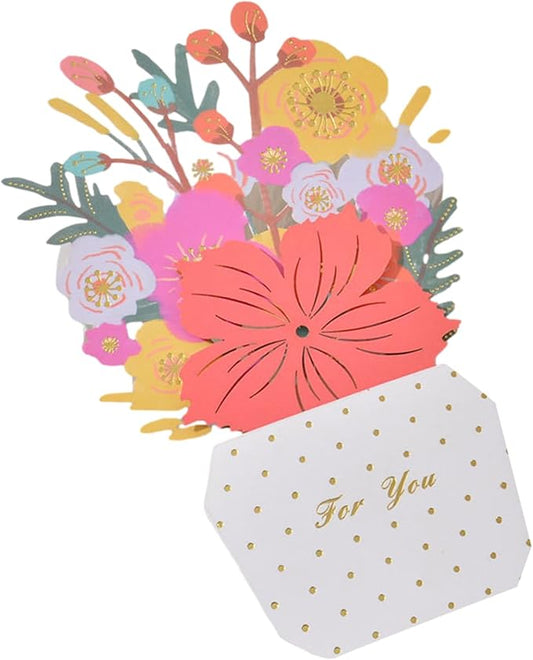 Paper Flowers Bouquet Cards - Handmade 3D Floral Greeting, Pop-Up Flower Note, Envelope Included Card, Artistic Blossom Stationery | Colorful Handmades Flowers Cardss For Mother Teacher Wife Sister