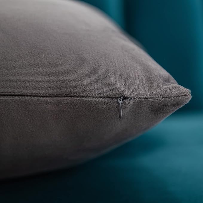 Throw Pillow Covers 16x16 Dark-Grey: 2 Pack Cozy Soft Velvet Square Decorative Pillow Cases for Farmhouse Home Decor