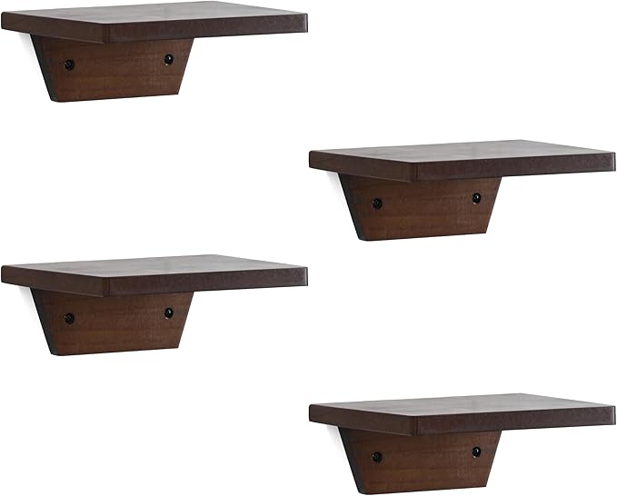 PHOENANCEE Small Floating Shelves,Speaker Shelf,Trapezoid Wall Shelf for Table Lamp Plants Display,Decorative Wood Ledges Chic for Living Room,Bedroom,Kitchen,Office,Pine,8x6 Inch,4 Pack(Walnut)