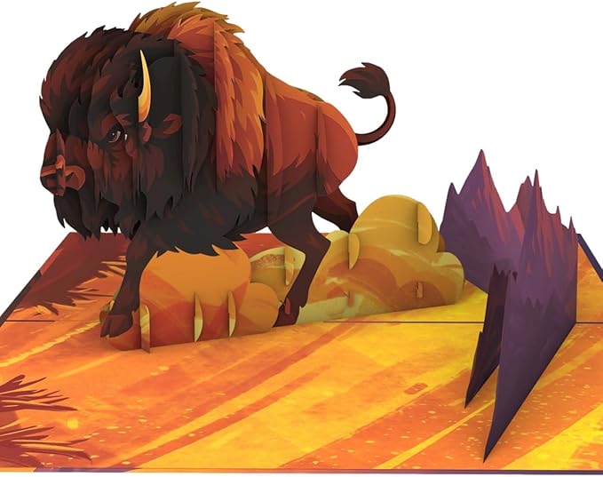 iGifts And Cards Be Bold Be Brave Be Wild Bison Pop Up Card – 3D Buffalo Mountain Scene for Graduation, Promotion, New Job – Encouragement Gift for Men, Nature Lovers, Adventurers – 6”x8” w/Notecard