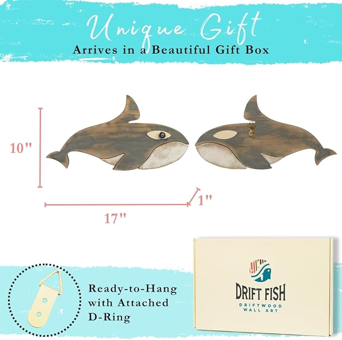 Mint Bucket Brands Driftwood Fish Nautical Wall Decor - 17" x 10" Handmade Wooden Rustic Coastal Wall Art for Living Room, Bedroom, Office, Bathroom - Ocean Beach Decoration (Finn)