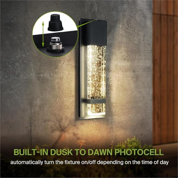 ASD LED 13" Bubble Glass Wall Light Fixture, Outdoor Dusk to Dawn Sconce | 3CCT, Waterproof, Photocell, ETL Listed | 12W 500LM 3000-5000K 120V | Exterior Lantern, Porch Lighting | Black, 4 Pack