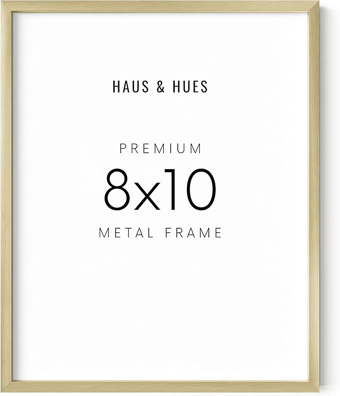 HAUS AND HUES 8x10 Gold Picture Frame - Modern Aluminum Wall Art Display - Lightweight 8x10 Frame for Photos, Prints, Posters - Ready-to-Hang Vertically & Horizontally