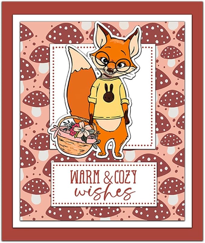 Fox Flower Basket Stamps and Cutting Dies for Card Making DIY Transparent Silicone Clear Stamp and Metal Die Cuts Sets for Scrapbooking Paper Greeting Cards Decor Seals Craft Supplies