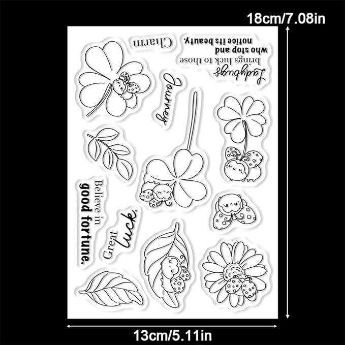 Ladybug Four-Leaf Clover Stamps and Cutting Dies for Card Making DIY Transparent Silicone Clear Stamp and Metal Die Cuts Sets for Scrapbooking Paper Greeting Cards Decor Seals Craft Supplies