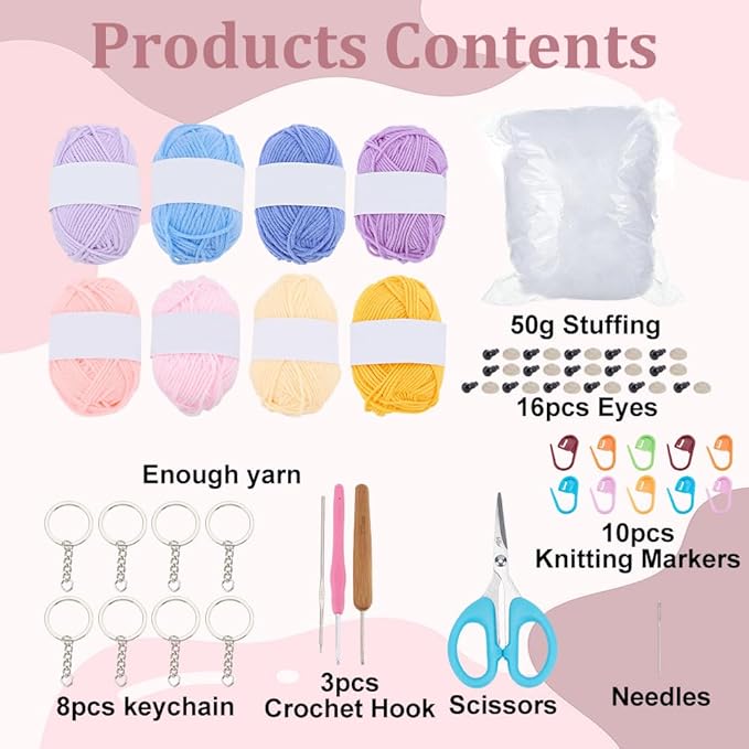 ACRNIGHEET Crochet Kit for Beginners 8 Pcs Axolotl Keychain Crochet Kit Kinitting Kits for Beginners Adults Amigurumi Keychain Crafts for Bag Ornament with Step-by-Step Video Tutorials