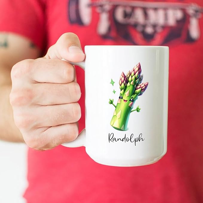 Asparagus Mug, Asparagus Gift, Personalized Asparagus Coffee Mug With Name, Custom Vegetable Ceramic Cup Gifts For Vegan Vegetarian, Asparagus Lover Travel Cups, Asparagus White Mugs 11oz 15oz