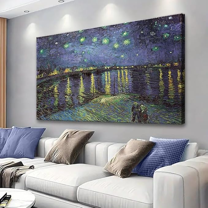 msspart Vincent Van Gogh Starry Night Over The Rhone Canvas Wall Art, Famous Painting Reproduction Landscape Pictures Artwork Print for Home Decoration 32"x48"