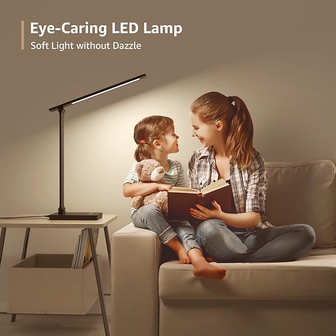 Lepro LED Desk Lamp for Home Office, 9.5W 750LM Metal Touch Control Desk Light, 5 Color Modes 5 Brightness Level, Eye Caring Task Lamp For Reading, Sewing, Crafts, School Supplies, Puzzle Light, Black