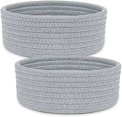 ABenkle 2 Pack Small Baskets, Cotton Rope Woven Basket, Cute Mini Tiny Storage Baskets, Decorative Boho Basket for Nursery Living Room Bedroom Shelf, Empty Gift Basket - Grey by ABenkle